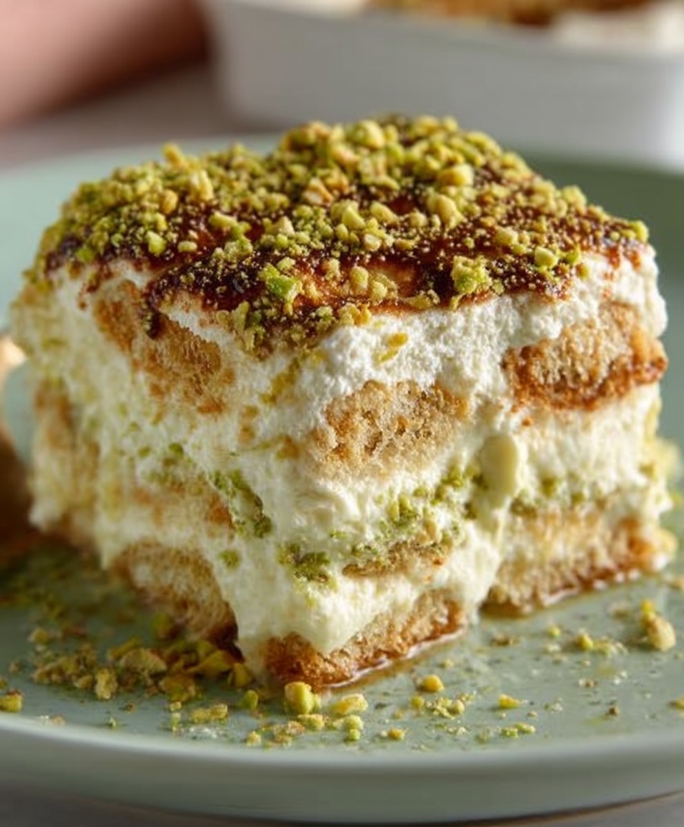 Creamy Pistachio Tiramisu Dessert image 2