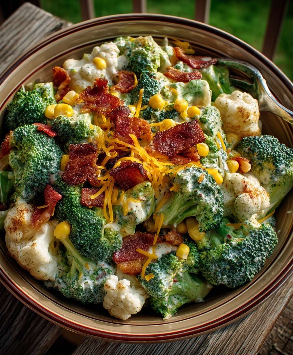 Creamy Broccoli Cauliflower Corn Salad | Easy Summer Side Dish Recipe image 2