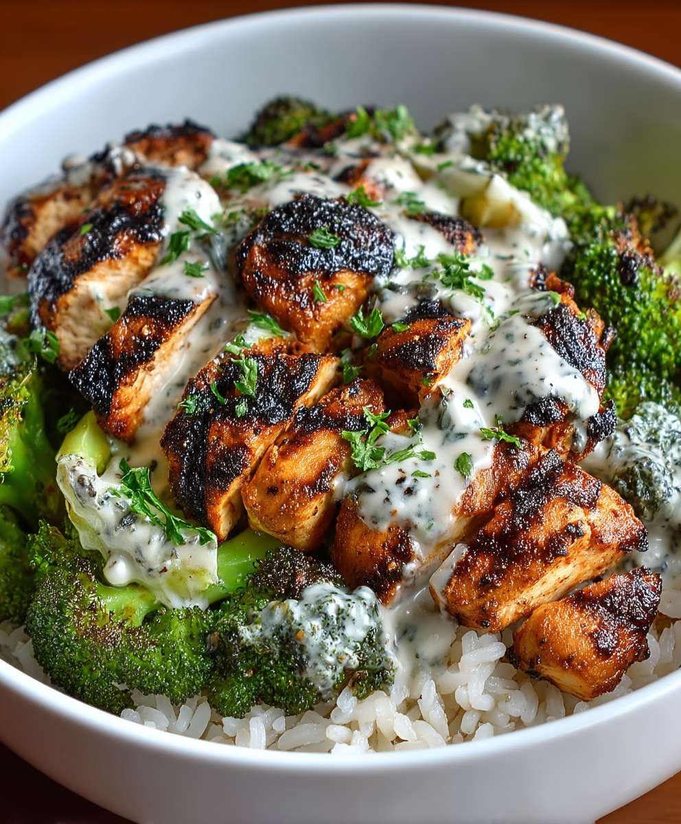 Grilled Chicken Broccoli Bowls | Healthy Garlic Sauce Dinner Recipe image 2